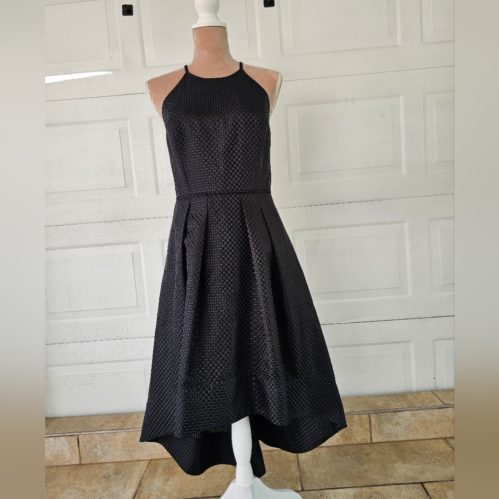 Aidan Mattox Black Textured High Low Cocktail Dress Party Evening Size 6 - Picture 2 of 14